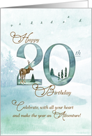20th Birthday Evergreen Pines and Deer Nature Themed card