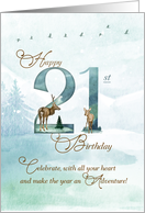 21st Birthday Evergreen Pines and Deer Nature Themed card
