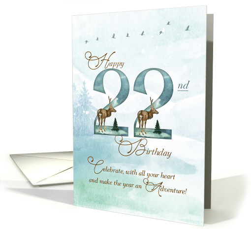 22nd Birthday Evergreen Pines and Deer Nature Themed card (1749072)