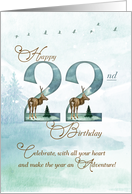 22nd Birthday Evergreen Pines and Deer Nature Themed card