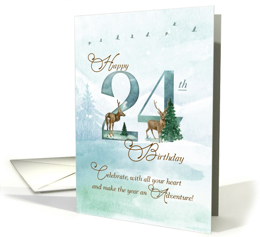 24th Birthday Evergreen Pines and Deer Nature Themed card (1749132)