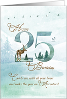 25th Birthday Evergreen Pines and Deer Nature Themed card