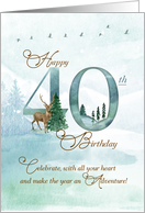 40th Birthday Evergreen Pines and Deer Nature Themed card