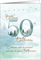 50th Birthday Evergreen Pines and Deer Nature Themed card