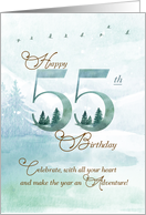 55th Birthday Evergreen Pines and Deer Nature Themed card
