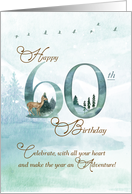 60th Birthday Evergreen Pines and Deer Nature Themed card