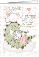 Granddaughter Valentine Wishes Dinosaur Kisses Pink and Green card