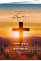Newly Ordained Minister Sunset Cross with Bible Scripture card