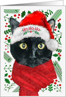 Black Cat Ho Ho Ho Santa Hat Meowy Christmas Kitty card