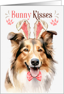 Easter Bunny Kisses Collie Dog in Bunny Ears card