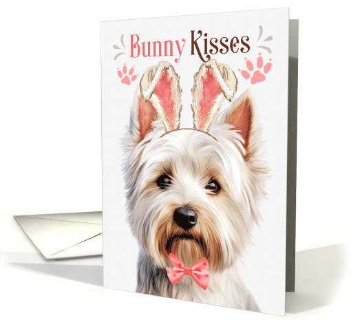 Easter Bunny Kisses West Highland Terrier Dog in Bunny Ears card