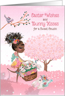 for Cousin Easter Wishes and Bunny Kisses African American Girl card