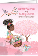 for Daughter Easter Wishes and Bunny Kisses African American Girl card