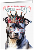 Birthday Gray Pitbull Staffordshire Dog Funny Queen for a Day card