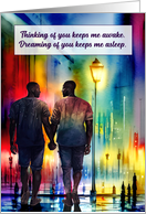 Thinking of You African American Gay Men Rainbow Cityscape card