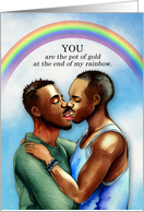 Love and Romance African American Gay Couple Pot of Gold Rainbow card