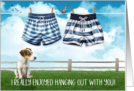 Enjoyed Hanging Out with You Swim Trunks on a Clothesline card