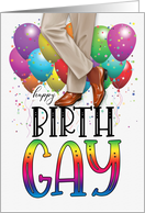 Happy Birth GAY Mens Brown Legs in Loafers with Rainbow Colors card