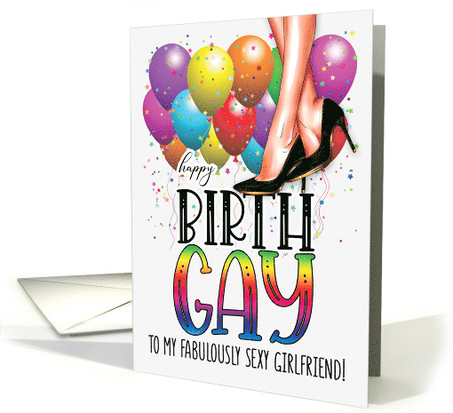 Girlfriend Happy Birth GAY Female Legs in Pumps and Balloons card