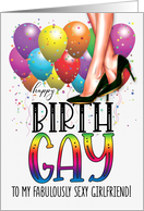 Girlfriend Happy Birth GAY Female Legs in Pumps and Balloons card