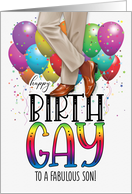 Son Happy Birth GAY African American Balloons and Rainbow card