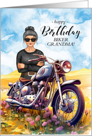 Biker Grandma’s Birthday Motorcycle in a Field card