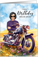 Biker Mom’s Birthday Motorcycle in a Field card