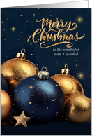 for Husband Christmas Navy Blue and Gold Ornaments with Stars card