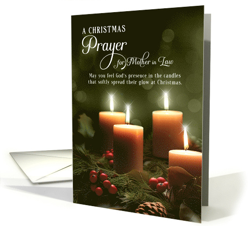 for Mother in Law Christian Christmas Prayer Candles and Pine card