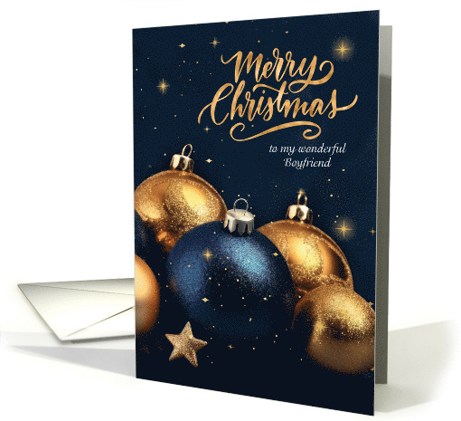 for Boyfriend Christmas Navy Blue and Golden Colored Ornaments card