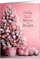 for Girlfriend Pink Christmas Tree Merry and Bright card