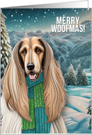 Volunteer Merry Woofmas Afghan Hound Dog in a Winter Scarf card