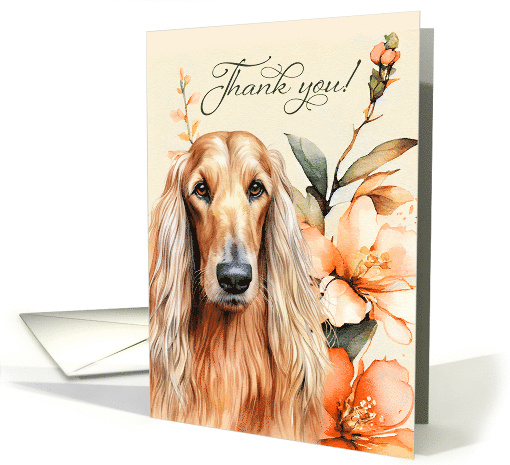 Thank You Afghan Hound Dog with Peach Lilies Blank Inside card