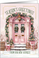 Season’s Greetings New Address Front Porch in Pink and Green card