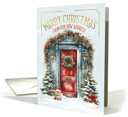 Merry Christmas New Address Blue and Red Front Door card (1801598)