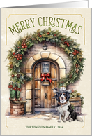 Western Country Christmas Front Door and Cowboy Dog Custom card