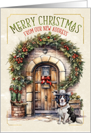 New Address Western Country Christmas Front Door and Cowboy Dog card