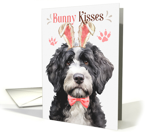 Easter Bunny Kisses Portuguese Water Dog in Bunny Ears card (1809256)