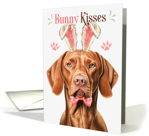 Easter Bunny Kisses Vizsla Dog in Bunny Ears card (1810380)