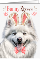 Easter Bunny Kisses American Eskimo Dog in Bunny Ears card