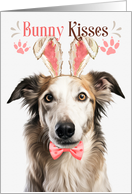 Easter Bunny Kisses Borzoi Dog in Bunny Ears card