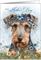 Mother’s Day Airedale Terrier Dog with Wildflower Botanials Blue Peach card