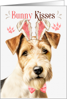Easter Bunny Kisses Fox Terrier Dog in Bunny Ears card
