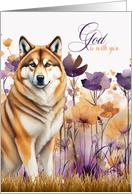 Christian Encouragement Akita Dog with Purple Wildflowers card