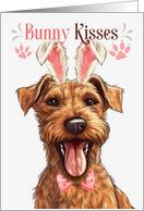 Easter Bunny Kisses Irish Terrier Dog in Bunny Ears card