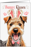 Easter Bunny Kisses Lakeland Terrier Dog in Bunny Ears card