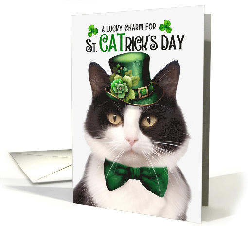 Black and White Cat Funny St CATrick's Day Lucky Charm card (1815382)