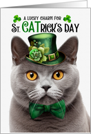 British Shorthair Gray Cat Funny St CATrick’s Day Lucky Charm card