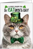 White and Gray Tabby Cat Funny St CATrick’s Day Lucky Charm card
