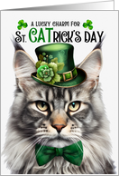 Silver Maine Coon Cat Funny St CATrick’s Day Lucky Charm card